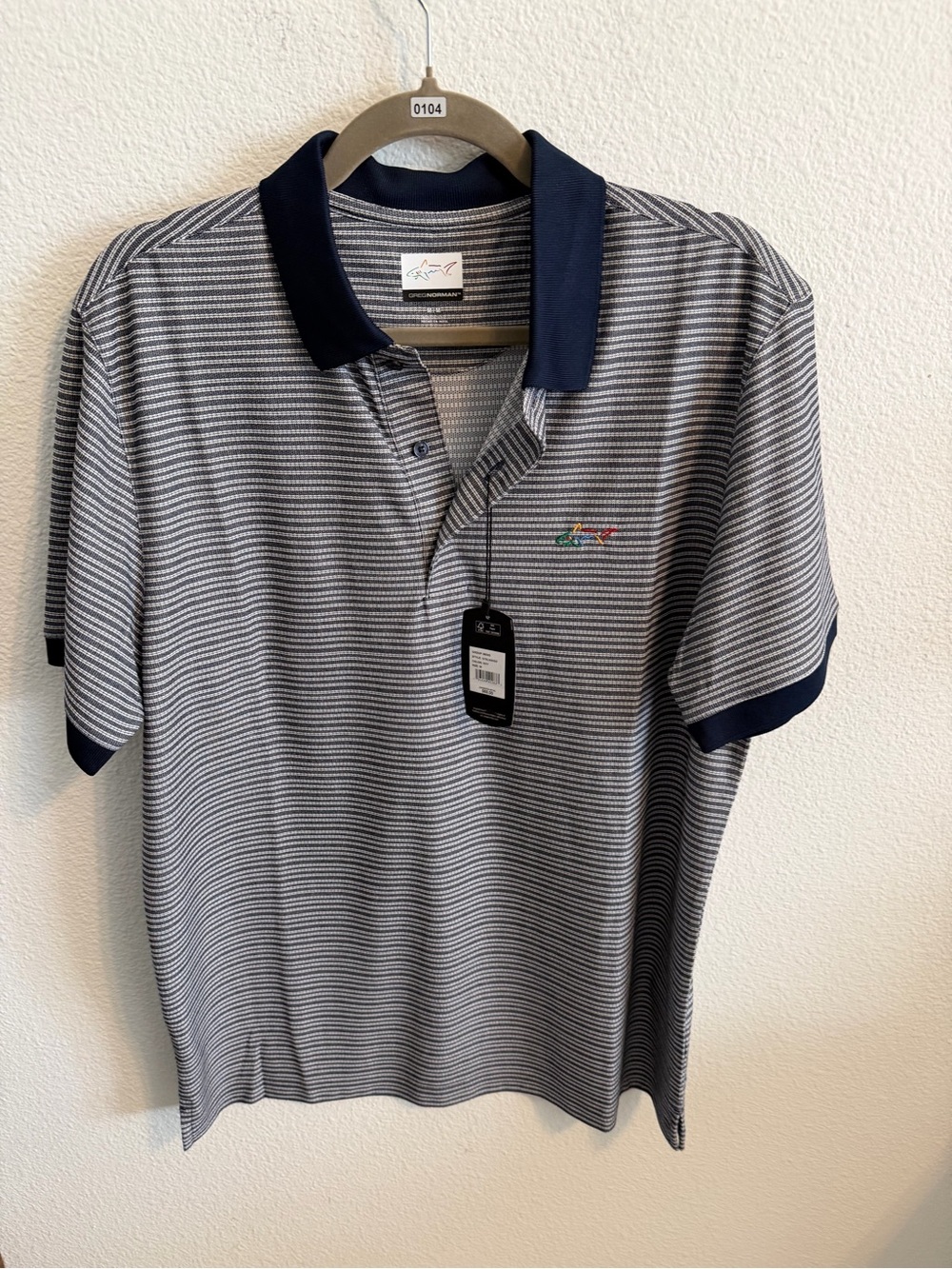 Greg Norman Collection Navy & White Striped Polo